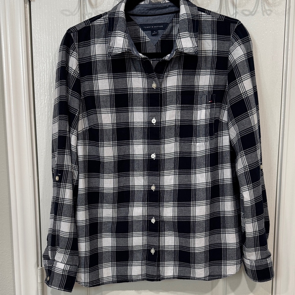 Tommy Hilfiger Navy and White Checkered Shirt
